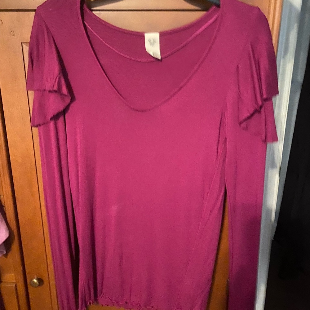 Free people ruffle shoulder long sleeve shirt